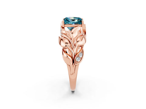 Rose gold Princess Cut Solitaire Leaf-Inspired Engagement Ring with Prong Setting_2