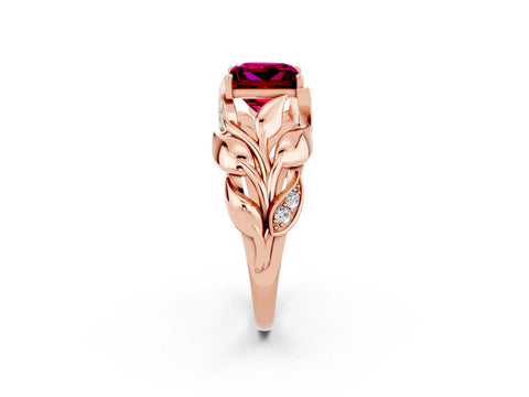 Rose gold Princess Cut Solitaire Leaf-Inspired Engagement Ring with Prong Setting_2