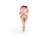 Rose gold Princess Cut Solitaire Leaf-Inspired Engagement Ring with Prong Setting_2