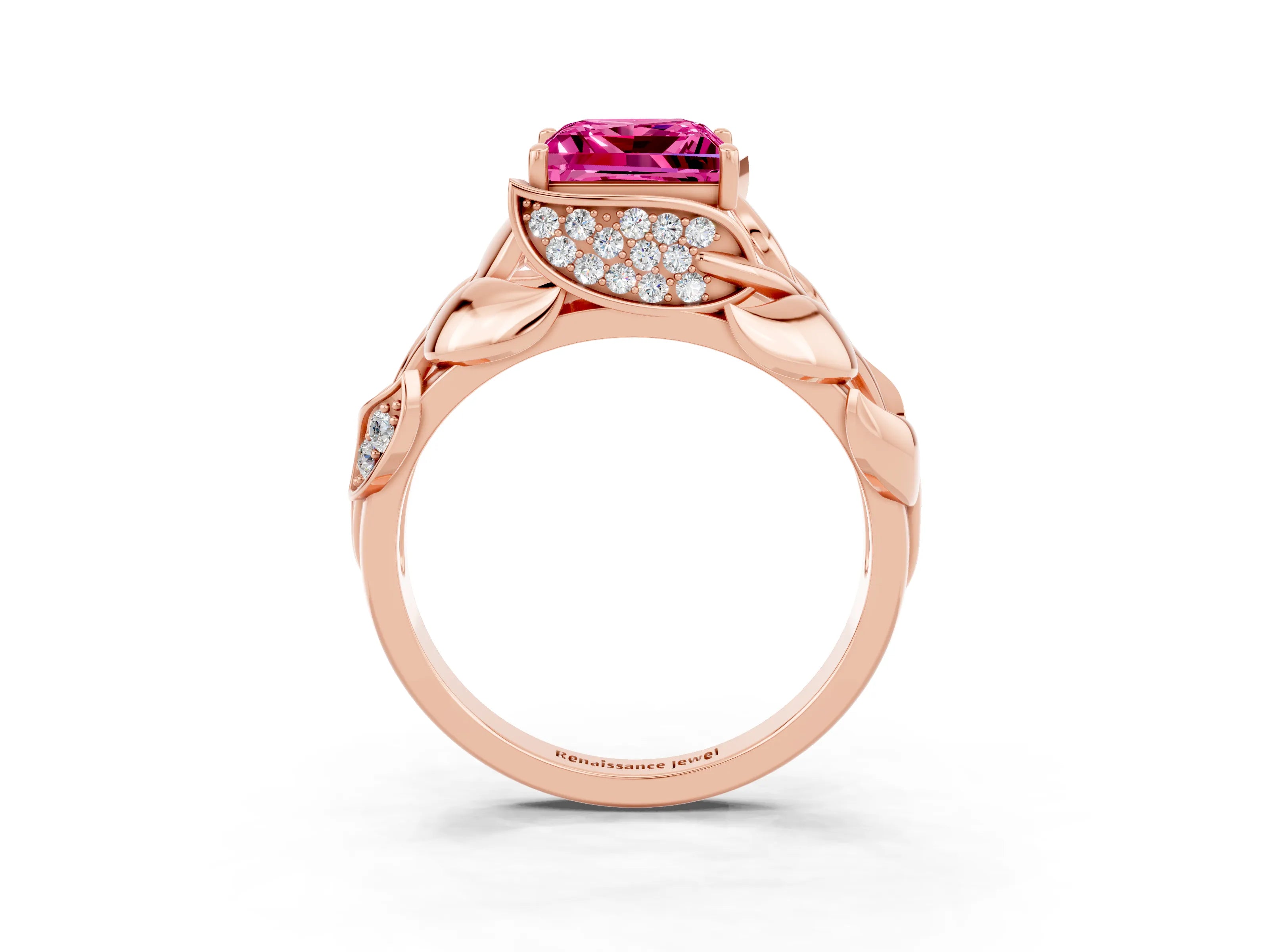 Rose gold Princess Cut Solitaire Leaf-Inspired Engagement Ring with Prong Setting_3