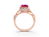 Rose gold Princess Cut Solitaire Leaf-Inspired Engagement Ring with Prong Setting_3