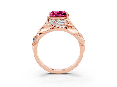 Rose gold Princess Cut Solitaire Leaf-Inspired Engagement Ring with Prong Setting_3