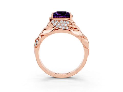 Rose gold Princess Cut Solitaire Leaf-Inspired Engagement Ring with Prong Setting_3