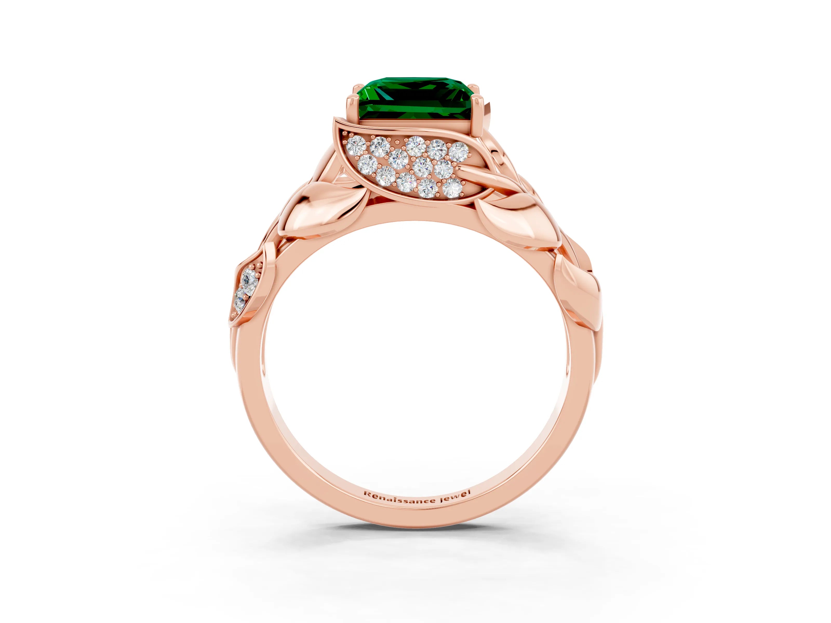 Rose gold Princess Cut Solitaire Leaf-Inspired Engagement Ring with Prong Setting_3