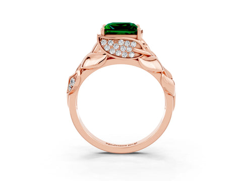 Rose gold Princess Cut Solitaire Leaf-Inspired Engagement Ring with Prong Setting_3
