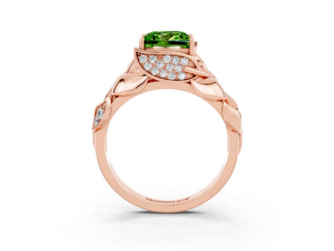 Rose gold Princess Cut Solitaire Leaf-Inspired Engagement Ring with Prong Setting_3