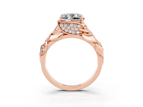Rose gold Princess Cut Solitaire Leaf-Inspired Engagement Ring with Prong Setting_3
