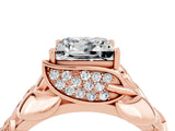 Rose gold Princess Cut Solitaire Leaf-Inspired Engagement Ring with Prong Setting_4