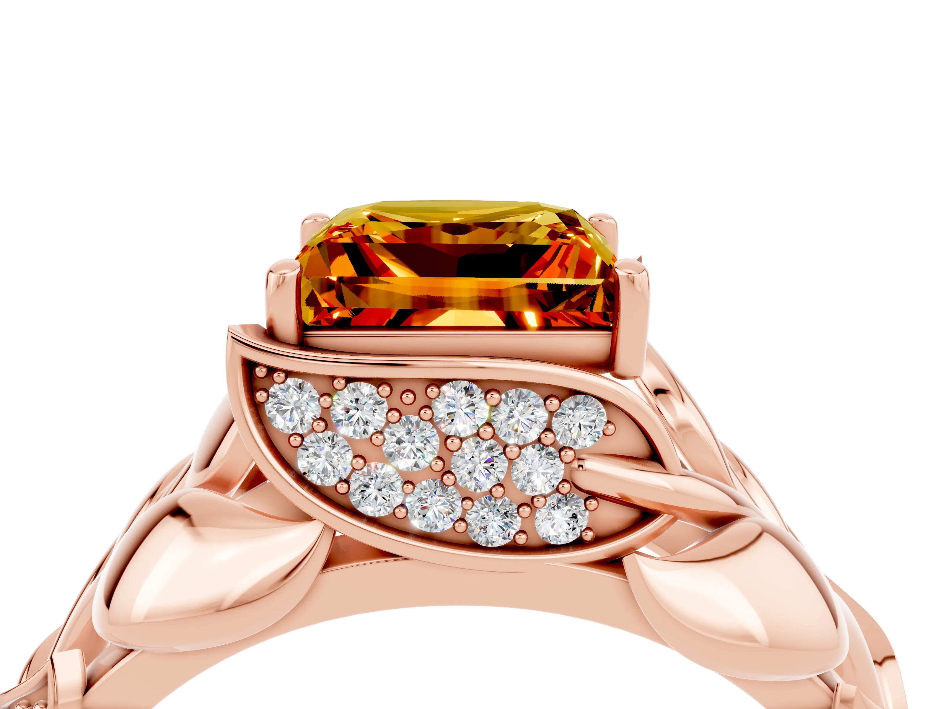 Rose gold Princess Cut Solitaire Leaf-Inspired Engagement Ring with Prong Setting_4