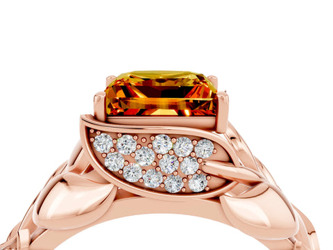 Rose gold Princess Cut Solitaire Leaf-Inspired Engagement Ring with Prong Setting_4