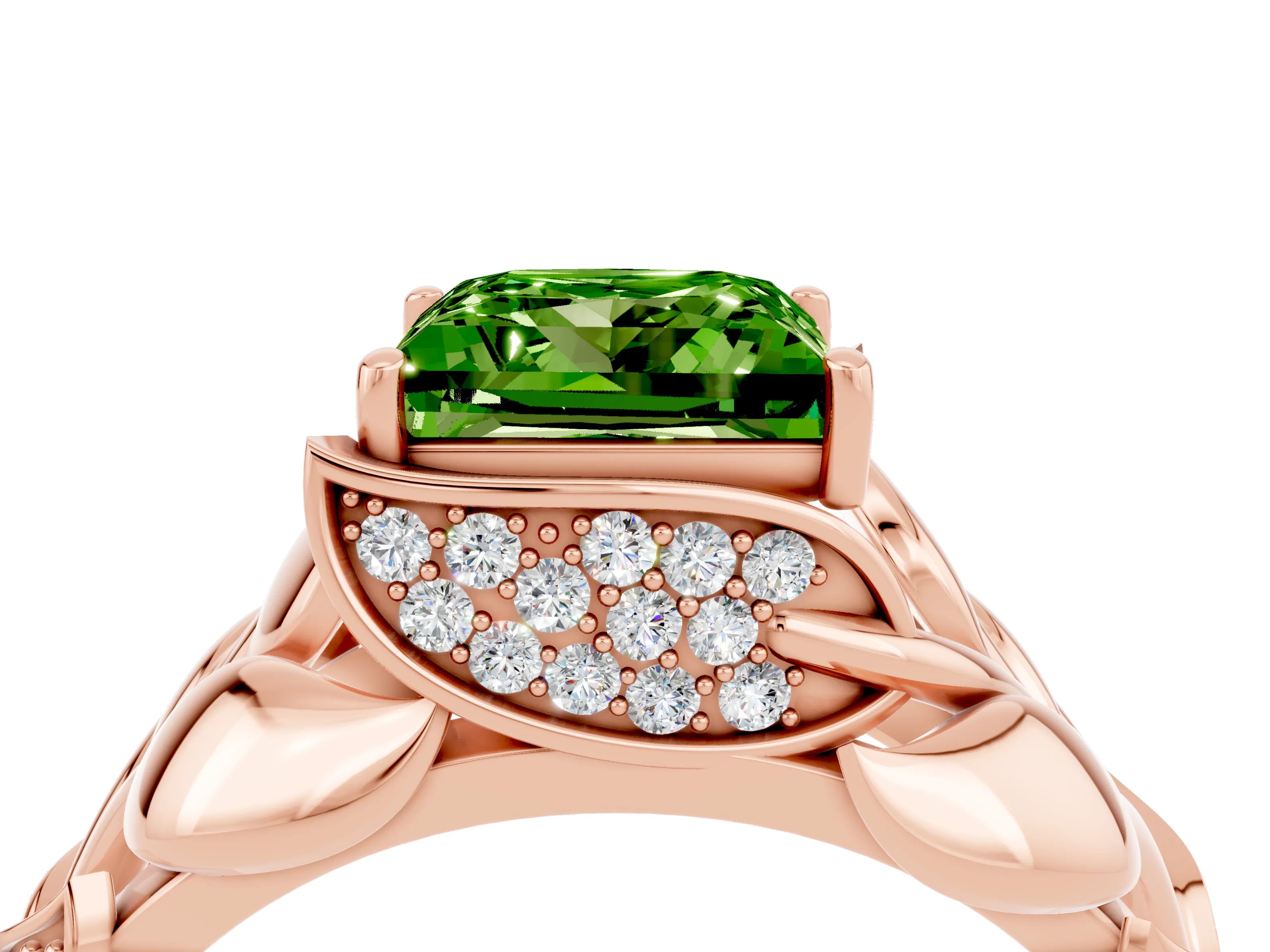 Rose gold Princess Cut Solitaire Leaf-Inspired Engagement Ring with Prong Setting_4