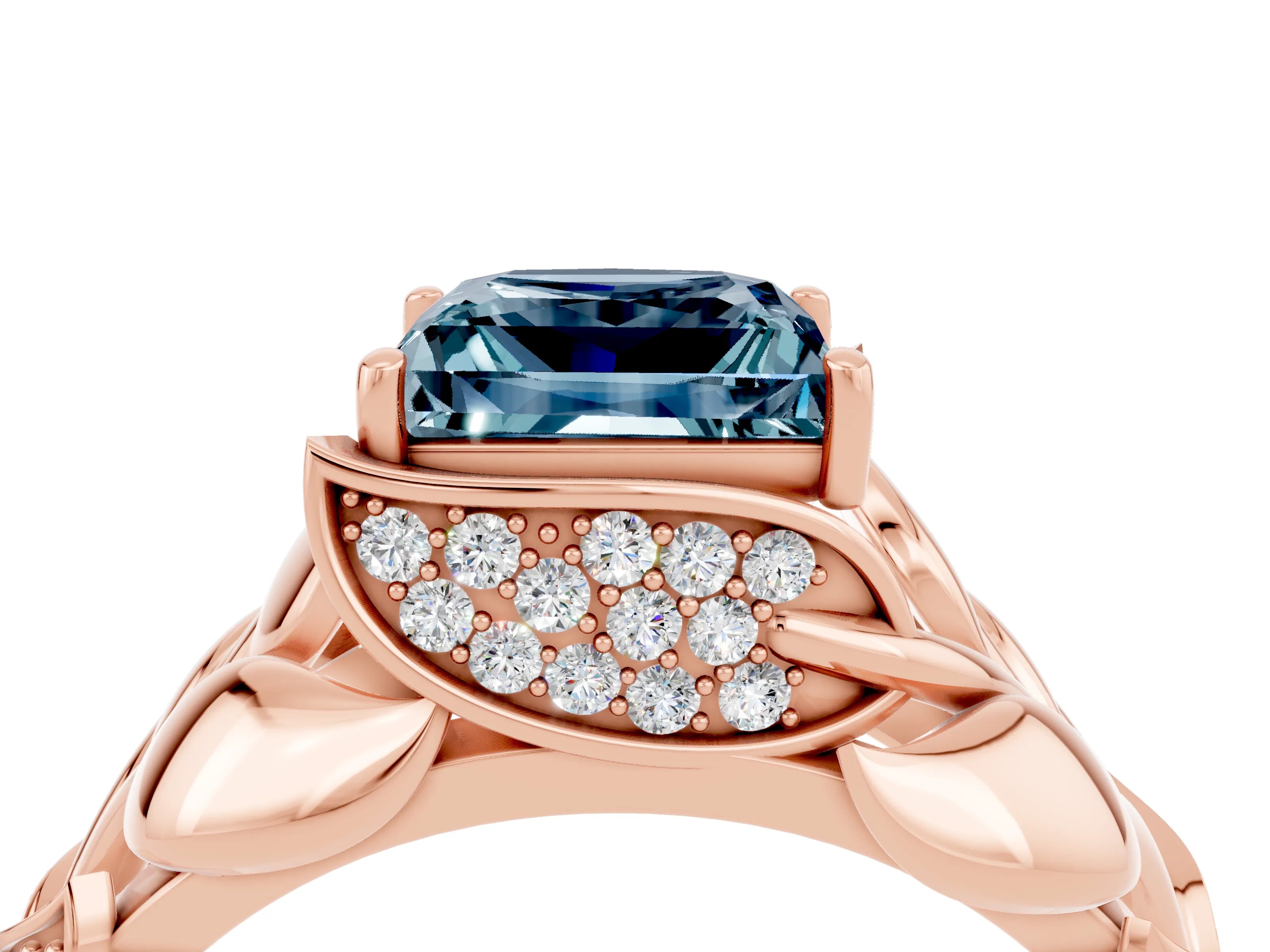 Rose gold Princess Cut Solitaire Leaf-Inspired Engagement Ring with Prong Setting_4