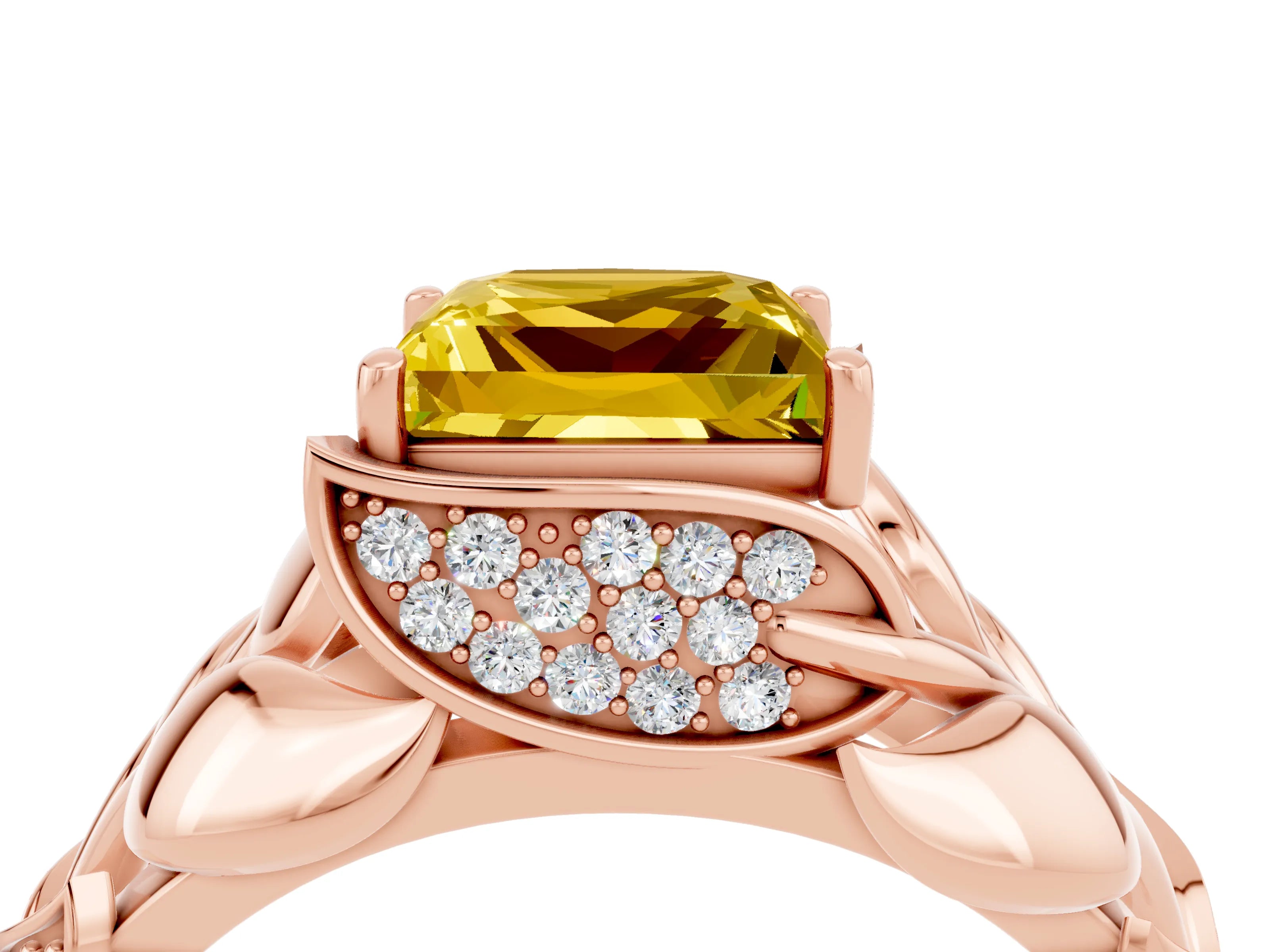 Rose gold Princess Cut Solitaire Leaf-Inspired Engagement Ring with Prong Setting_4