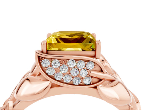 Rose gold Princess Cut Solitaire Leaf-Inspired Engagement Ring with Prong Setting_4