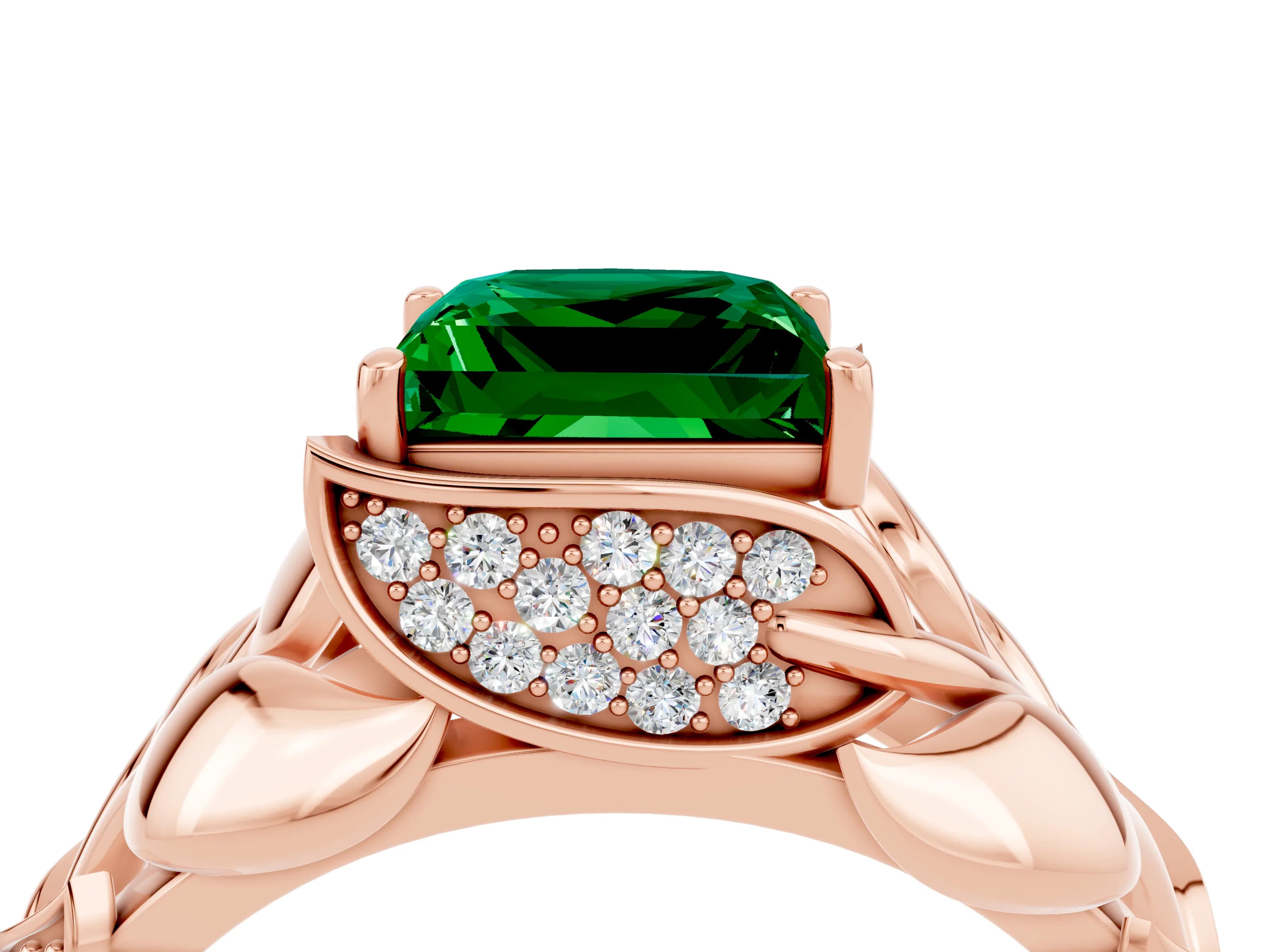 Rose gold Princess Cut Solitaire Leaf-Inspired Engagement Ring with Prong Setting_4