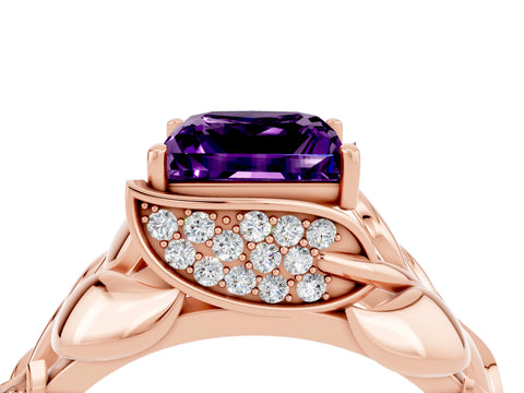 Rose gold Princess Cut Solitaire Leaf-Inspired Engagement Ring with Prong Setting_4