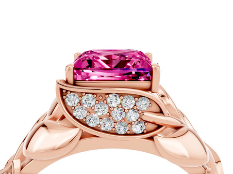 Rose gold Princess Cut Solitaire Leaf-Inspired Engagement Ring with Prong Setting_4