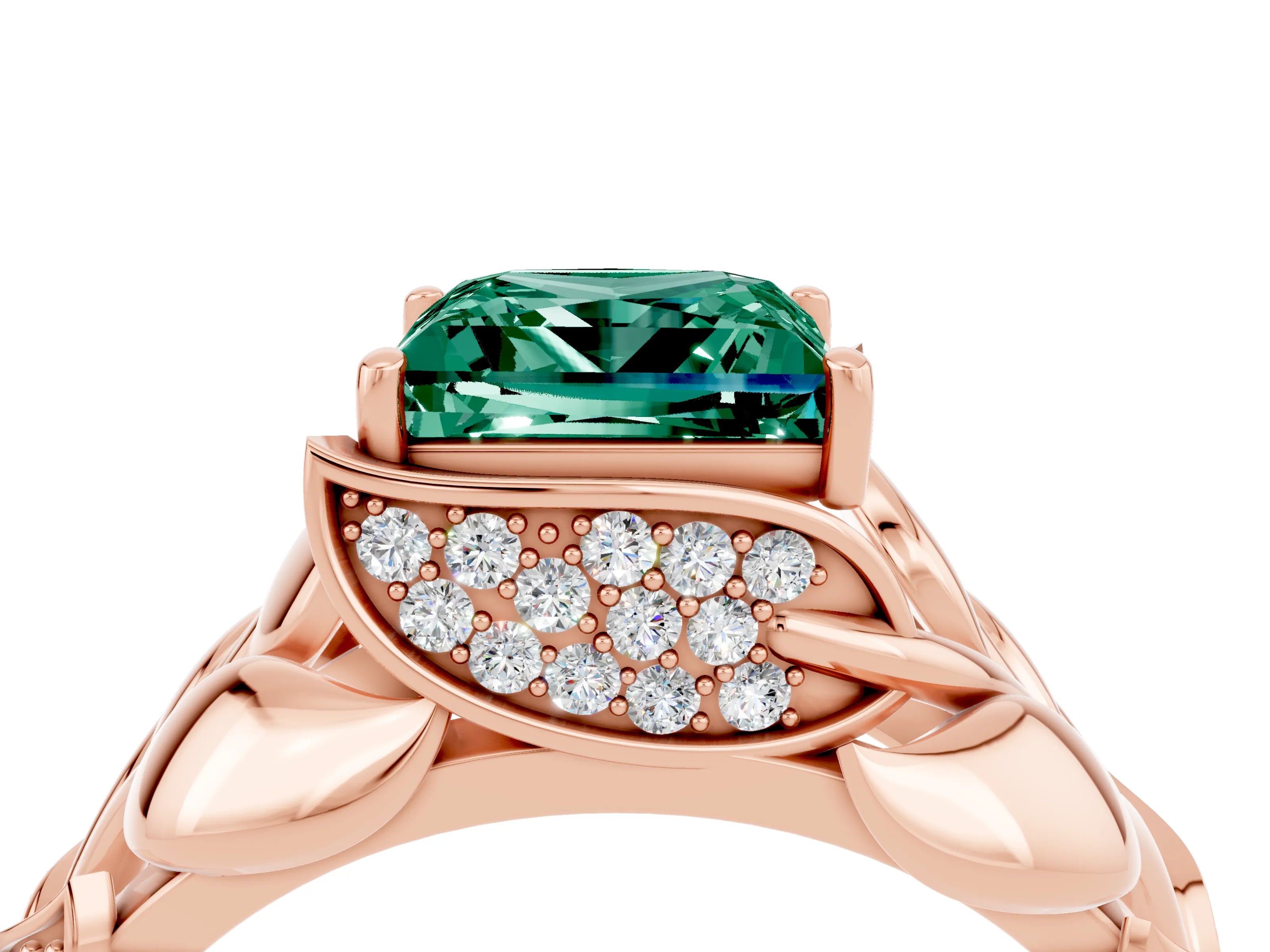 Rose gold Princess Cut Solitaire Leaf-Inspired Engagement Ring with Prong Setting_4