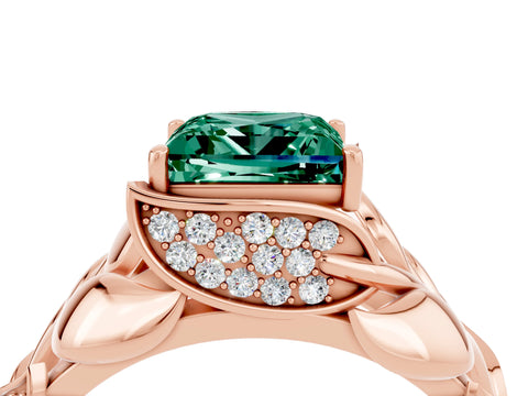 Rose gold Princess Cut Solitaire Leaf-Inspired Engagement Ring with Prong Setting_4
