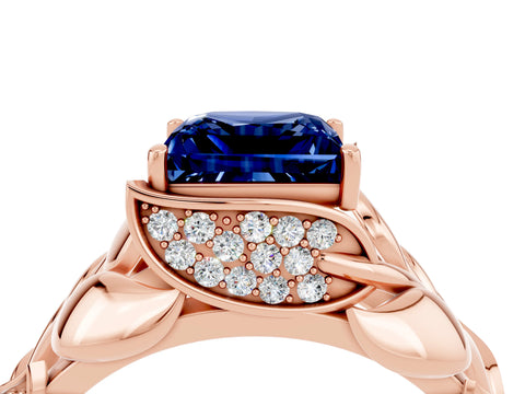 Rose gold Princess Cut Solitaire Leaf-Inspired Engagement Ring with Prong Setting_4