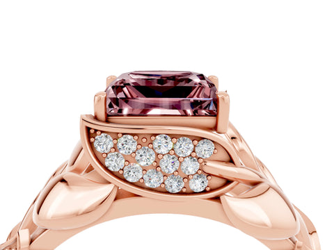 Rose gold Princess Cut Solitaire Leaf-Inspired Engagement Ring with Prong Setting_4