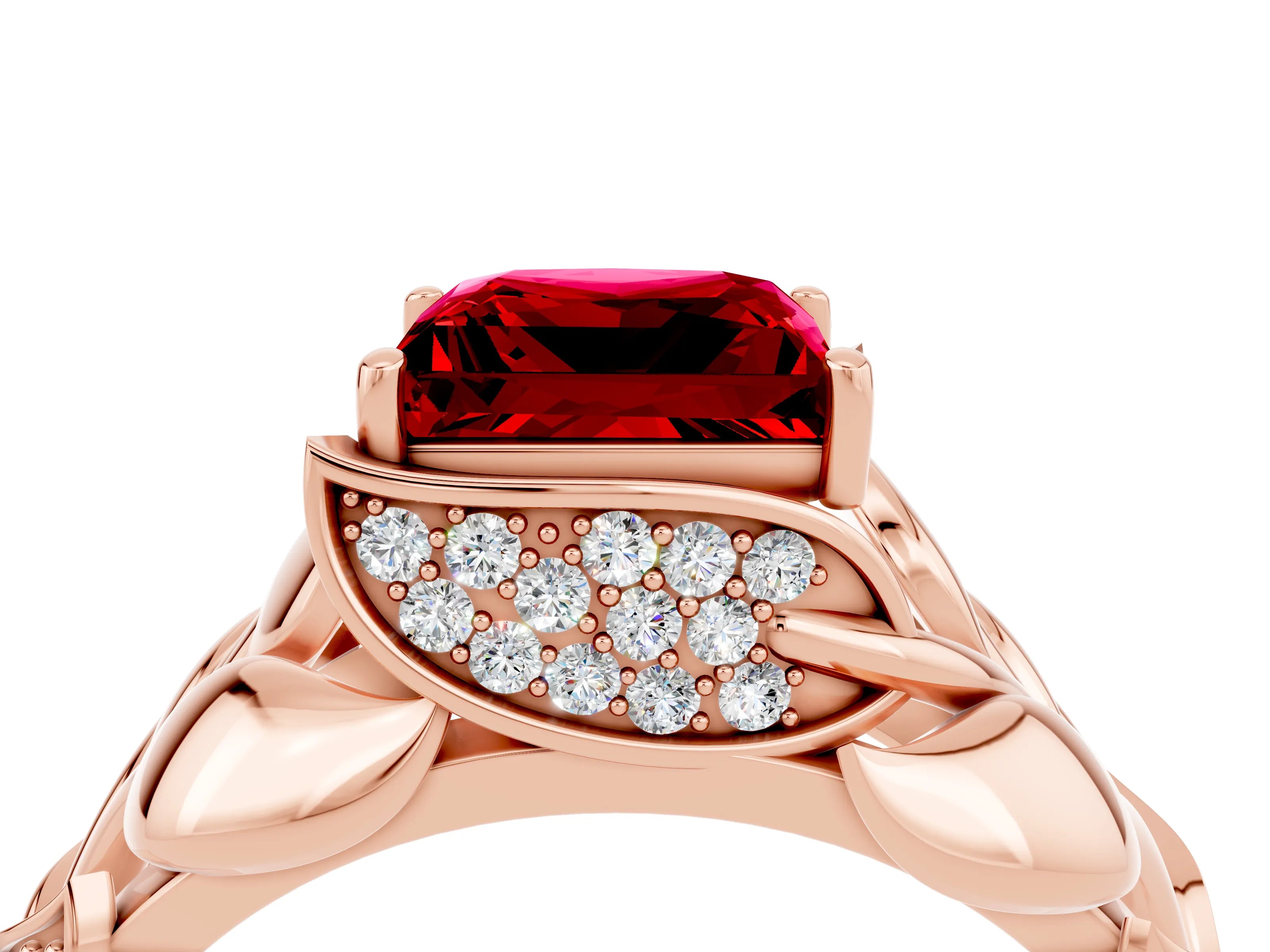Rose gold Princess Cut Solitaire Leaf-Inspired Engagement Ring with Prong Setting_4