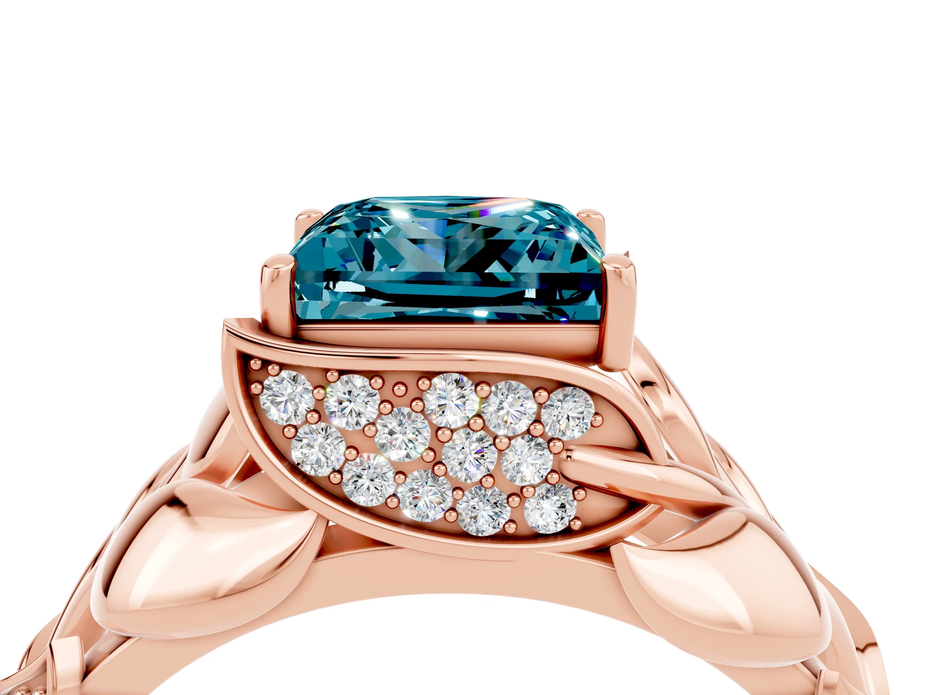 Rose gold Princess Cut Solitaire Leaf-Inspired Engagement Ring with Prong Setting_4