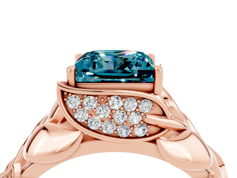 Rose gold Princess Cut Solitaire Leaf-Inspired Engagement Ring with Prong Setting_4