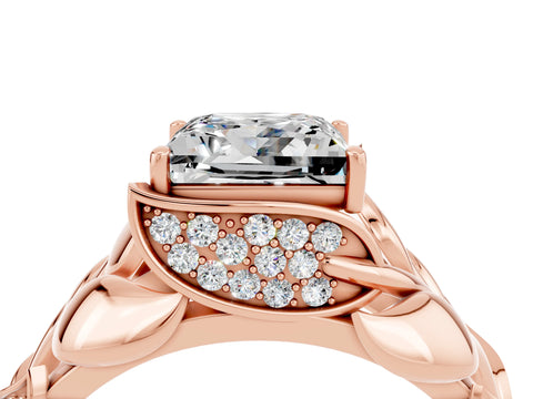 Rose gold Princess Cut Solitaire Leaf-Inspired Engagement Ring with Prong Setting_4
