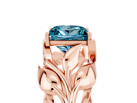 Rose gold Princess Cut Solitaire Leaf-Inspired Engagement Ring with Prong Setting_5