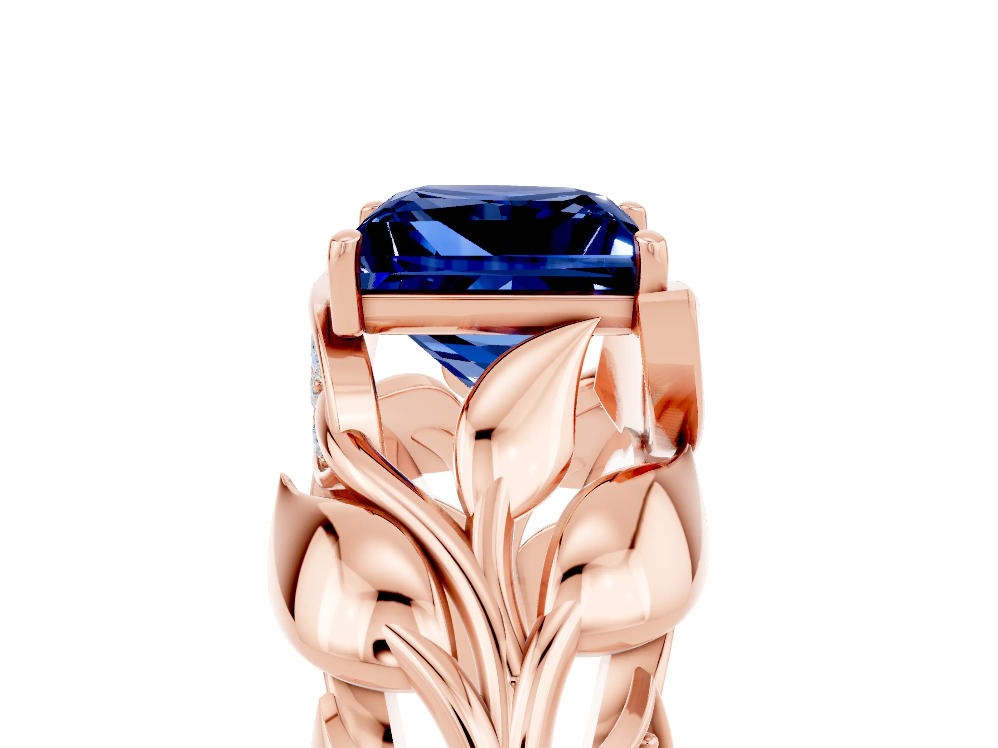Rose gold Princess Cut Solitaire Leaf-Inspired Engagement Ring with Prong Setting_5