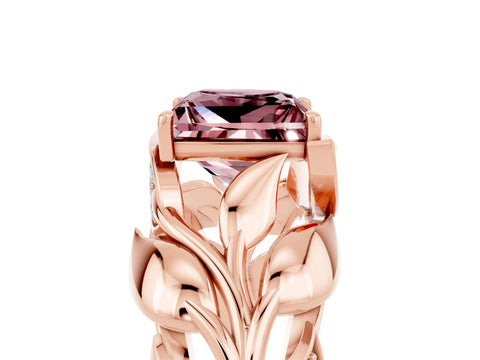 Rose gold Princess Cut Solitaire Leaf-Inspired Engagement Ring with Prong Setting_5