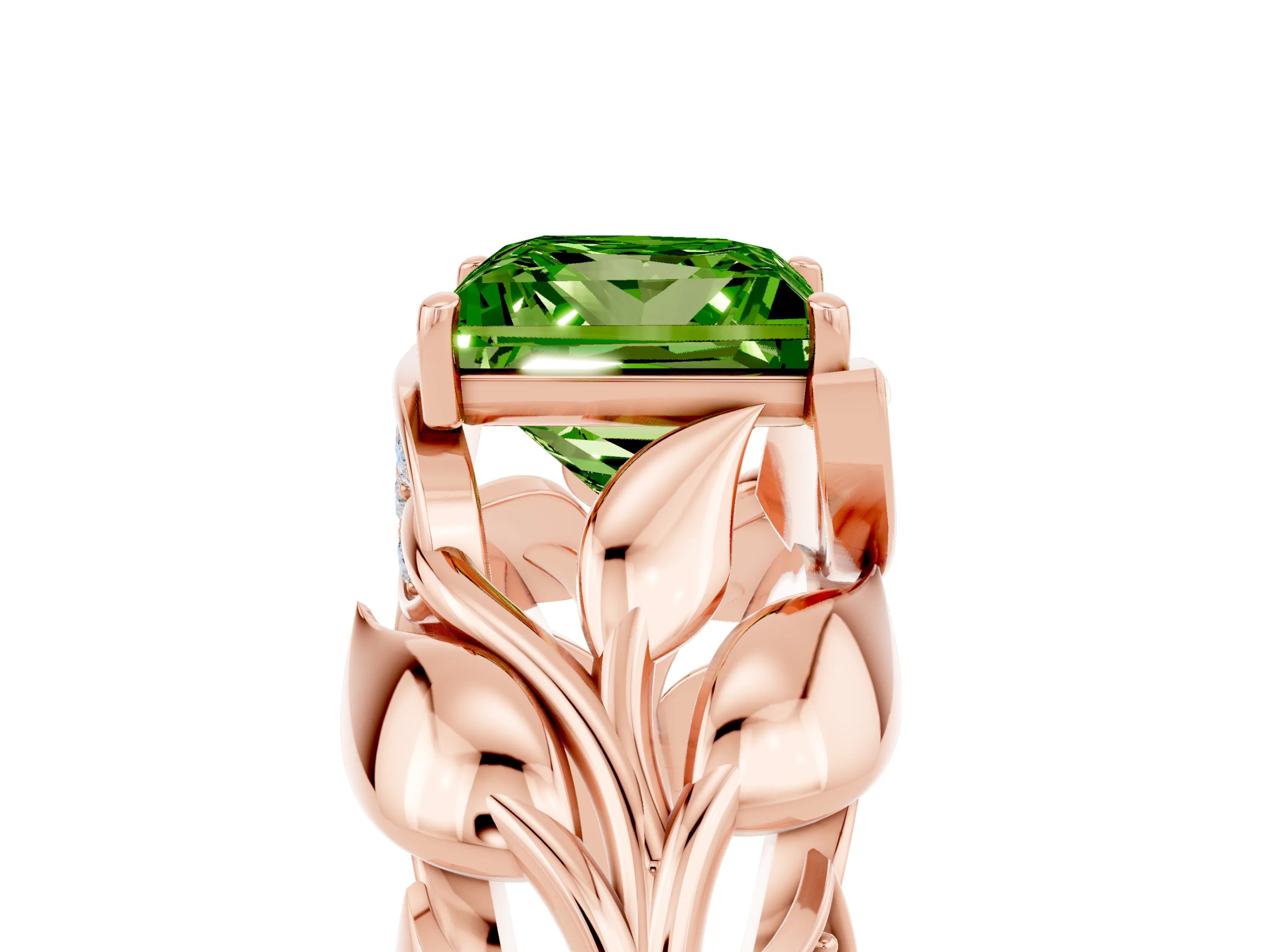 Rose gold Princess Cut Solitaire Leaf-Inspired Engagement Ring with Prong Setting_5