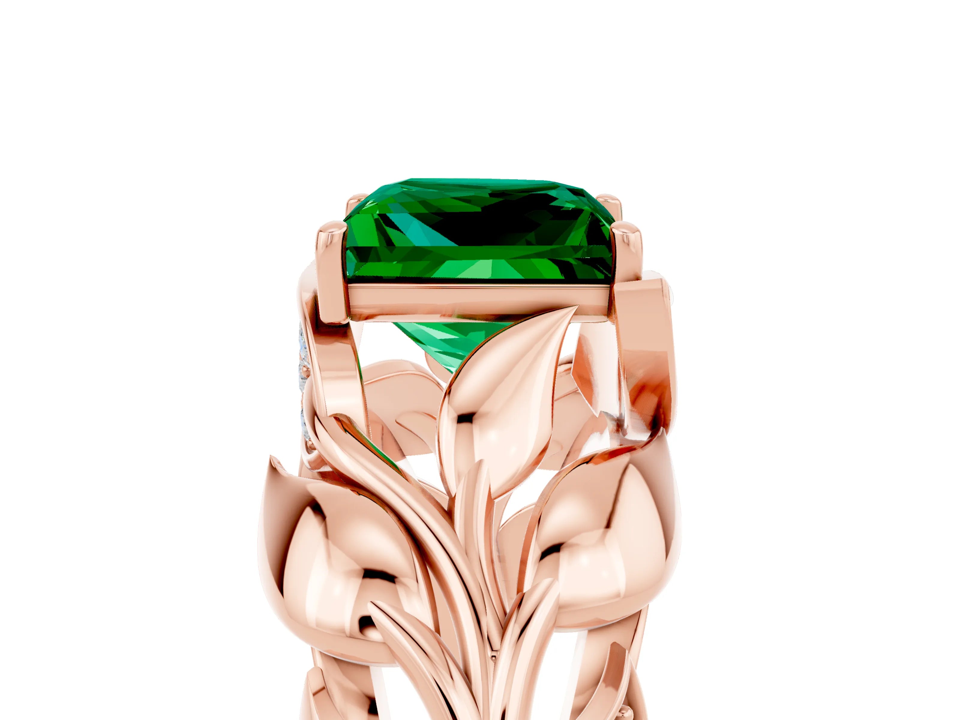 Rose gold Princess Cut Solitaire Leaf-Inspired Engagement Ring with Prong Setting_5