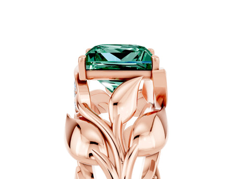 Rose gold Princess Cut Solitaire Leaf-Inspired Engagement Ring with Prong Setting_5