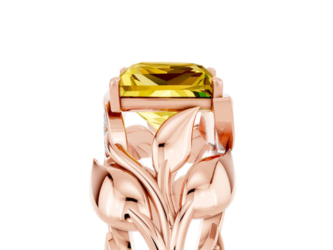 Rose gold Princess Cut Solitaire Leaf-Inspired Engagement Ring with Prong Setting_5