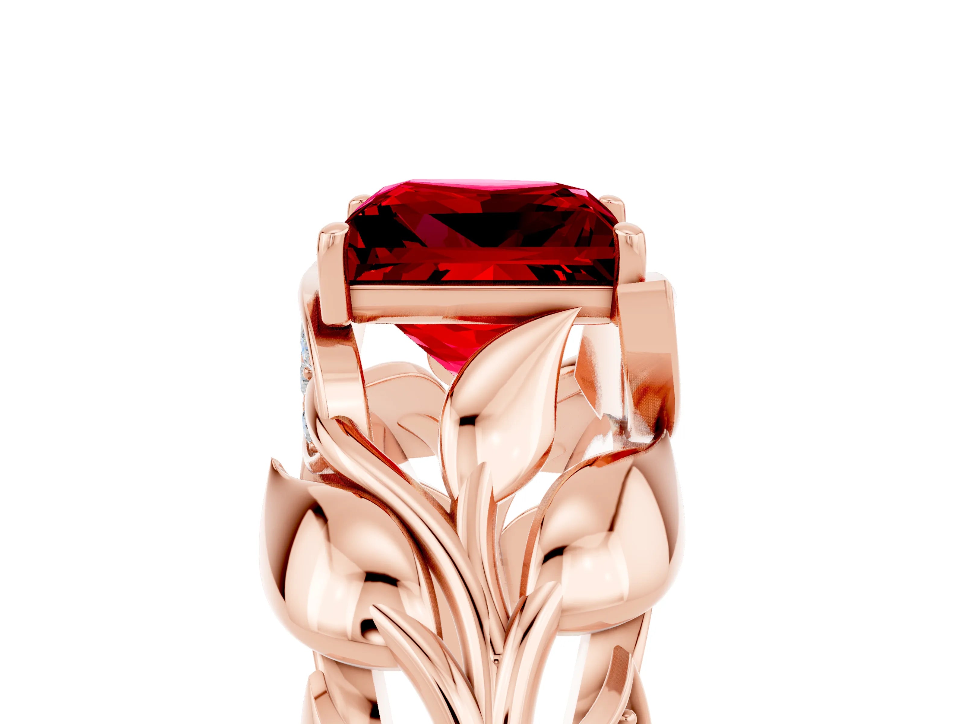 Rose gold Princess Cut Solitaire Leaf-Inspired Engagement Ring with Prong Setting_5