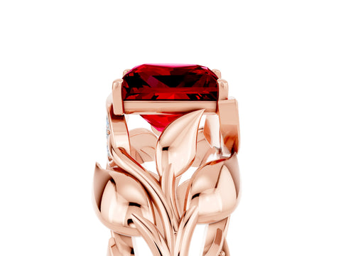 Rose gold Princess Cut Solitaire Leaf-Inspired Engagement Ring with Prong Setting_5