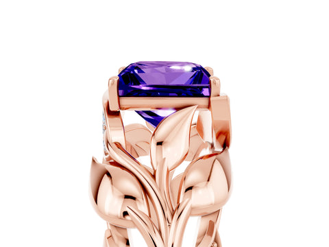 Rose gold Princess Cut Solitaire Leaf-Inspired Engagement Ring with Prong Setting_5