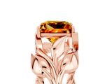 Rose gold Princess Cut Solitaire Leaf-Inspired Engagement Ring with Prong Setting_5