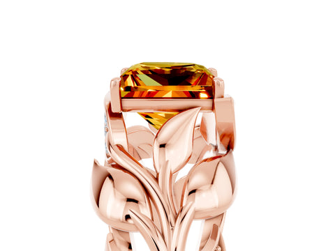 Rose gold Princess Cut Solitaire Leaf-Inspired Engagement Ring with Prong Setting_5
