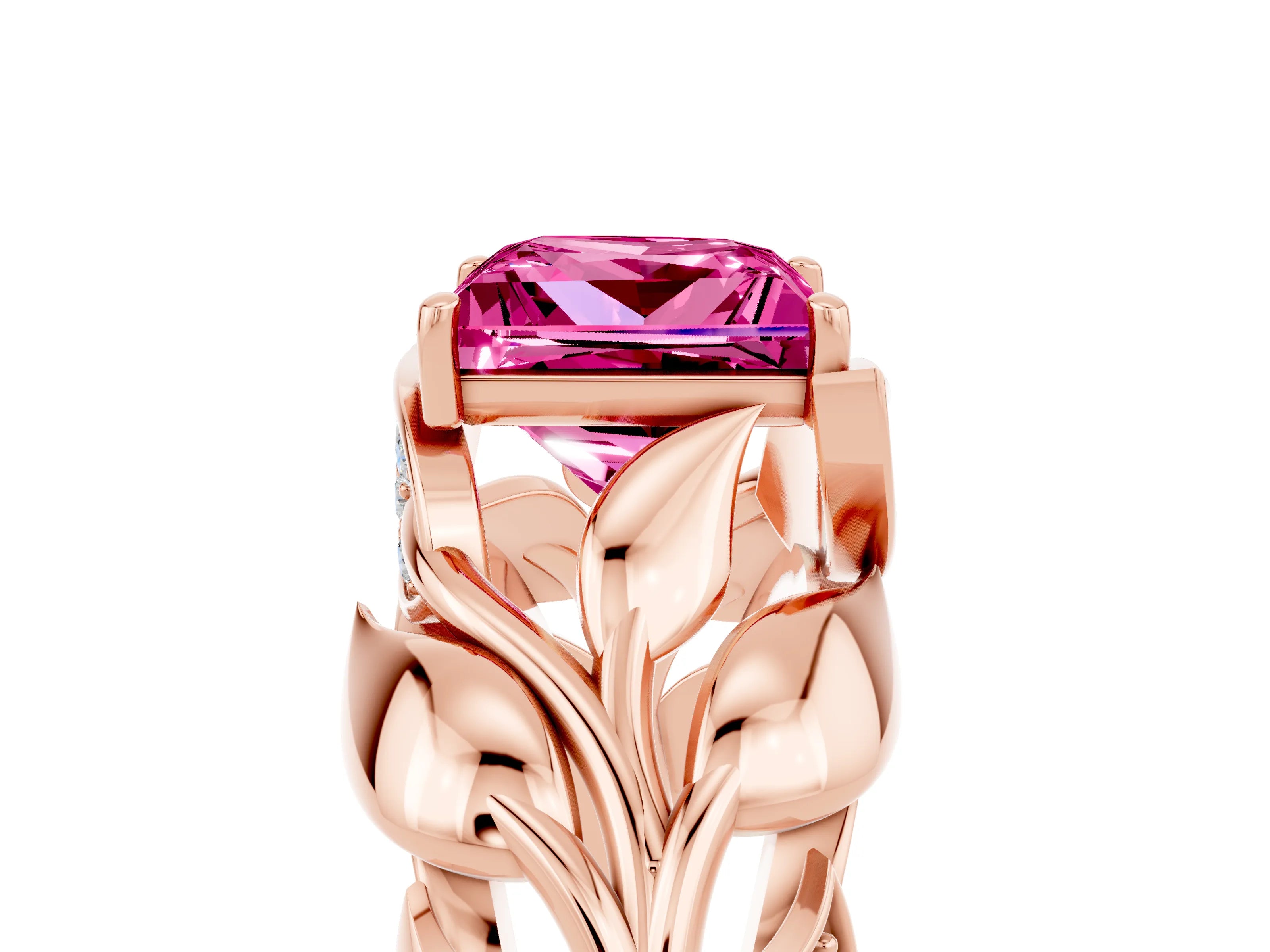 Rose gold Princess Cut Solitaire Leaf-Inspired Engagement Ring with Prong Setting_5