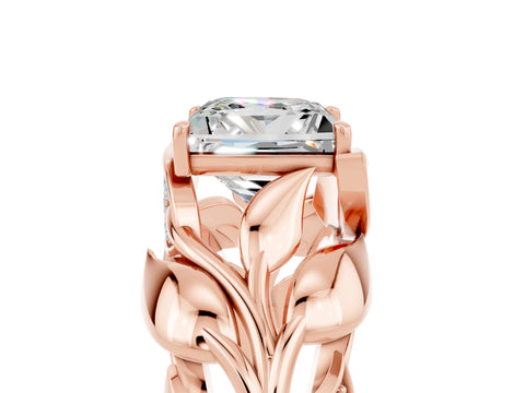 Rose gold Princess Cut Solitaire Leaf-Inspired Engagement Ring with Prong Setting_5