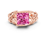 Rose gold Princess Cut Solitaire Leaf-Inspired Engagement Ring with Prong Setting