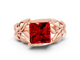 Rose gold Princess Cut Solitaire Leaf-Inspired Engagement Ring with Prong Setting