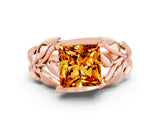 Rose gold Princess Cut Solitaire Leaf-Inspired Engagement Ring with Prong Setting