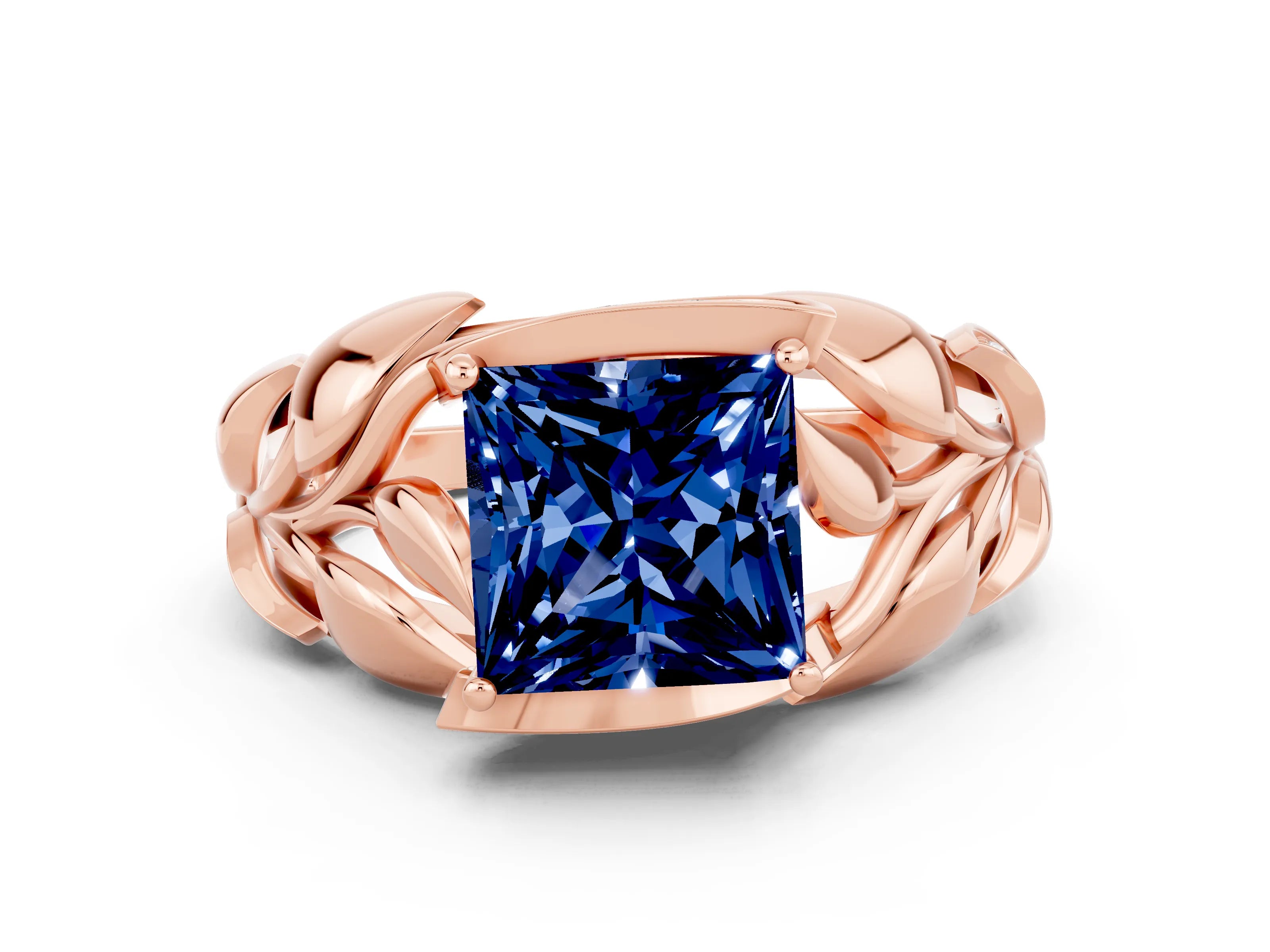 Rose gold Princess Cut Solitaire Leaf-Inspired Engagement Ring with Prong Setting