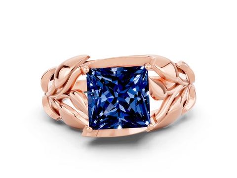 Rose gold Princess Cut Solitaire Leaf-Inspired Engagement Ring with Prong Setting