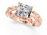 Rose gold Princess Cut Solitaire Moissanite Leaf-Inspired Vine Band Ring with Prong Setting_1
