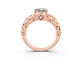 Rose gold Princess Cut Solitaire Moissanite Leaf-Inspired Vine Band Ring with Prong Setting_3